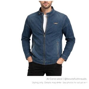 Stride Denim Moto Zip Jacket 42 Stretch Track Style Blue